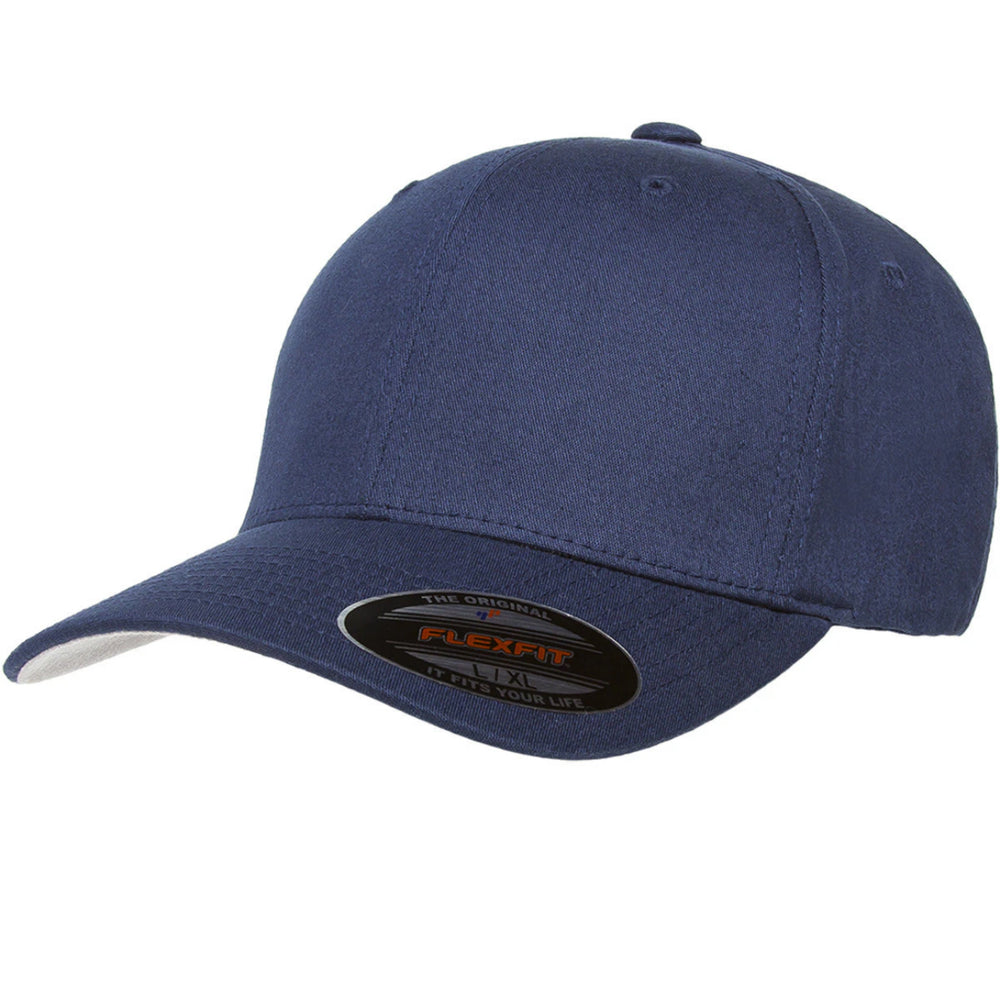 Blank navy blue regular bent brim fitted hat