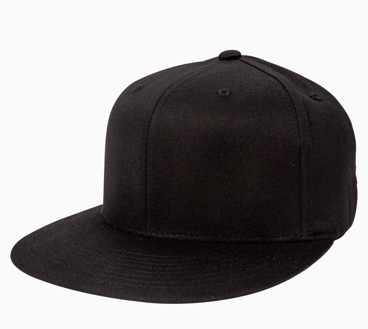 Blank black flat brim fitted hat