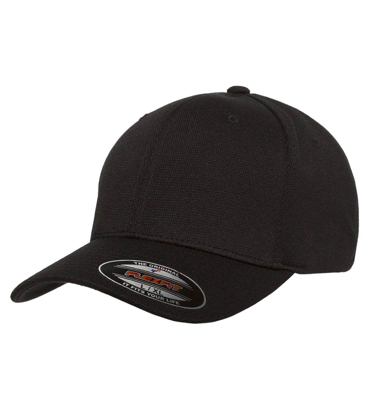 Blank black Cool and Dry Flexfit fitted hat
